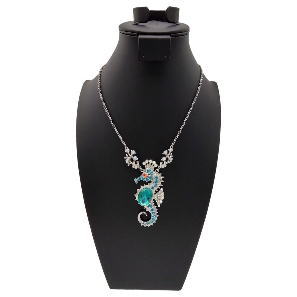 NWT Betsey Johnson Jewelry Large Seahorse Pendant Necklace Crystal Jeweled Crown - Picture 4 of 13